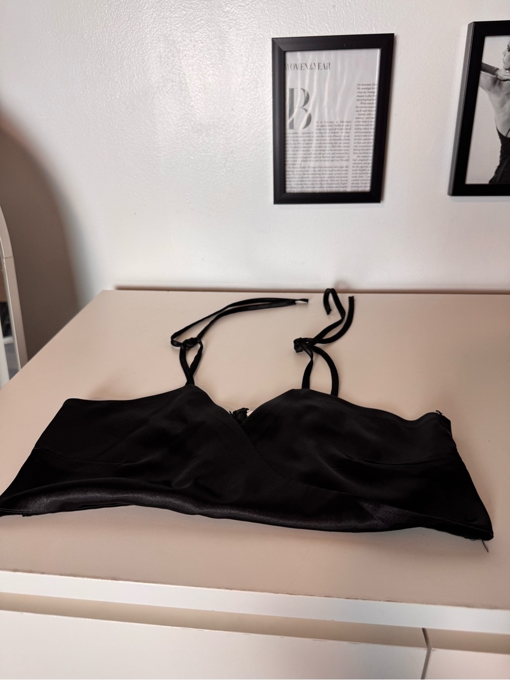 Black silk crop top with crossover detail Size-Small
